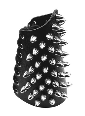 银色宽大莲蓬铆钉黑皮系绳子手链