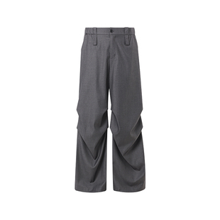 FORNINES双腰褶皱垂感西装休闲裤男女春秋美式复古阔腿直筒长裤子