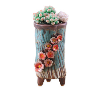 韩式手工捏立体捏花粗陶瓷多肉植物花盆手绘控型透气拼盘绿植老桩