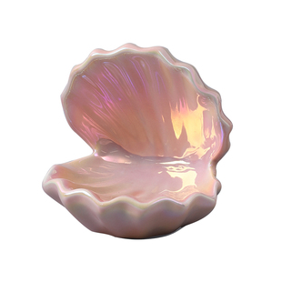 北欧风陶瓷贝壳珍珠小夜灯高级感装饰收纳摆件精致首饰盘创意礼物