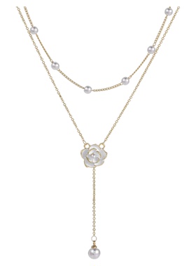 山茶花珍珠项链双层叠戴锁骨链