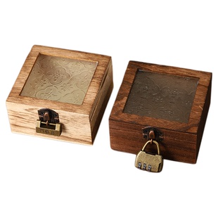 古典海棠花透明玻璃收纳盒复古木盒手串盒子木质首饰盒带锁整理盒