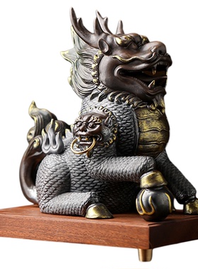 中式陶瓷火麒麟一对开业礼品客厅玄关装饰品办公室桌面家居工艺品