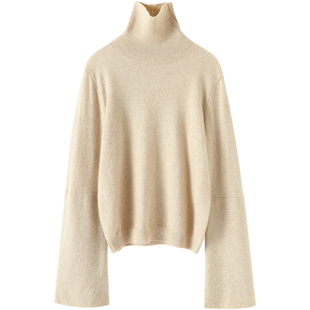 上身美呆了~双层大廓袖高领100%羊绒衫女纯羊绒毛衣套头2024秋冬