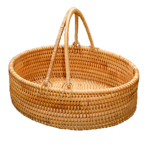 藤编手提篮户外野餐篮食盒野外采摘篮越南天然秋藤纯手工编织果篮