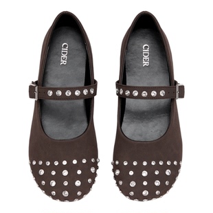 CIDER 秋冬新品女装水钻仿麂皮玛丽珍平底鞋113000985