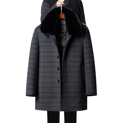 中年男士羊毛呢大衣外套冬装毛领内胆可拆卸大衣外套爸爸冬装