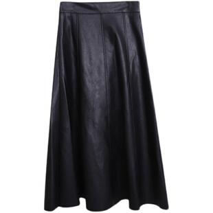 高端pu半身裙女2025秋冬新款高腰A字皮裙垂感中长款内搭打底伞裙