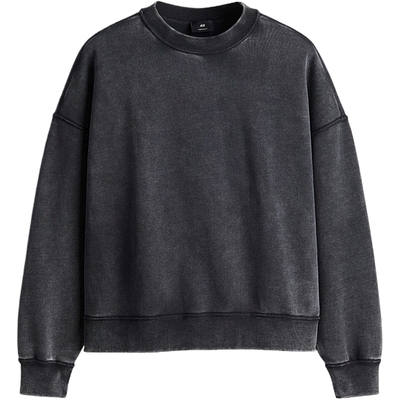 HM男装卫衣秋季时尚潮流宽松圆领长袖重磅美式复古套衫1256948