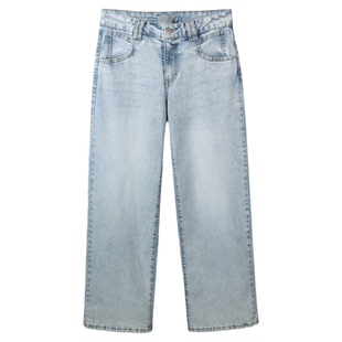 9分阔腿牛仔裤女 春季淡蓝色直筒宽松高腰显瘦大码胖mm窄版直筒裤