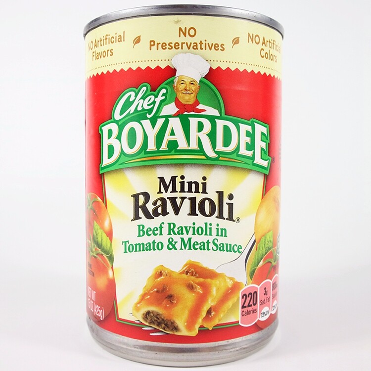 Chef Boyardee Beef Ravioli American Instant Pasta, Macaroni and Beef Wonton cans thumbnail 8
