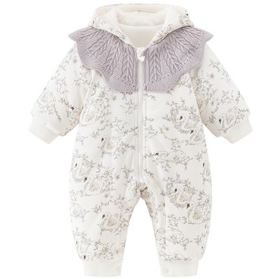 冬季女宝宝夹棉加厚连体哈衣