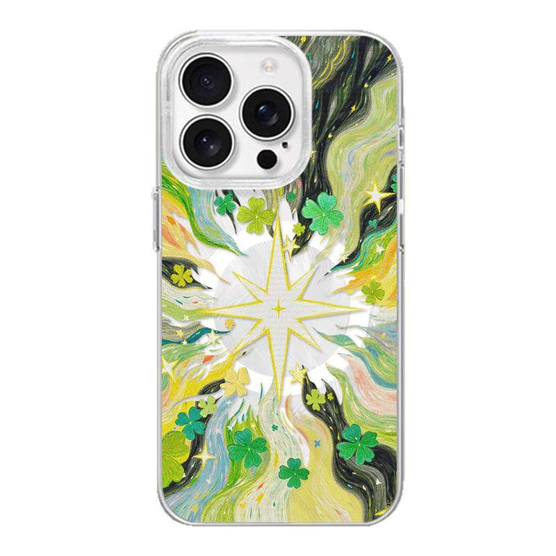 【幸运之源】四叶草涂鸦适用iPhone17/18pro手机壳红米K70磁吸vivoX200华为mete60羽纱一加ACE