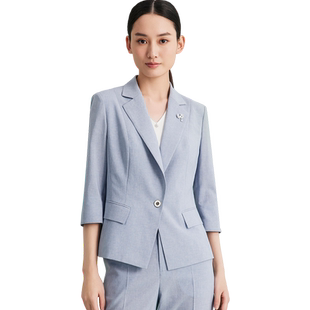 LANDI蓝地浅蓝色通勤收腰七分袖小西装外套女收腰西服夏新品