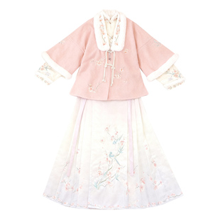 汉服女阑珊小记原创鹊枝春明制加绒对襟袄比甲立领琵琶袖马面裙冬