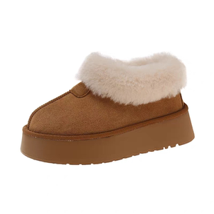 品牌撤柜真皮厚底雪地靴女2025新款冬季加绒加厚棉鞋一脚蹬毛毛鞋