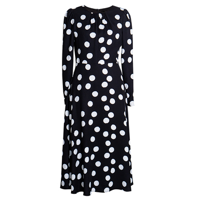 罗衣复古圆领波点收腰大摆连衣裙