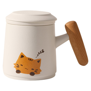 可爱猫咪精致泡茶杯陶瓷茶水分离杯女士个人专用办公室喝茶马克杯