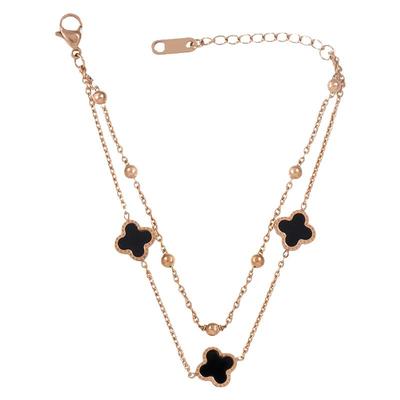 经典黑色四叶草双层链手饰