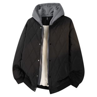 班尼路SK休闲风假两件连帽棉衣男士冬季加厚保暖菱格纹棉服外套YS
