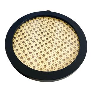 中古藤编托盘拍照道具摄影六边圆形黑棕色木头质桌面收纳首饰摆件