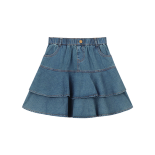 Amybaby女童裙子夏季2026新款洋气时髦复古荷叶边牛仔半身短裙