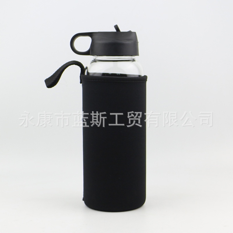 实力供应大容量玻璃杯带硅胶套宽口户外健身运动水壶