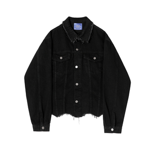 MRCYC痞帅短款牛仔衣男秋季宽松翻领工装外套韩系潮流设计感夹克