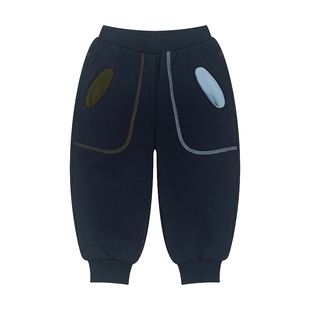 马拉丁儿童裤子25冬新款男女趣味熊猫耳朵加绒保暖休闲卫裤