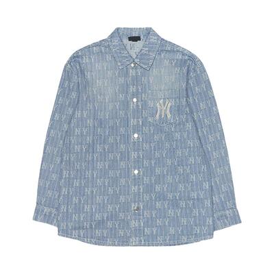 MLB官方男女情侣时尚潮流大LOGO满印老花牛仔衬衫秋季新款DRM04