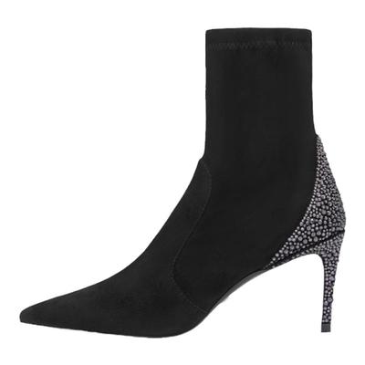 SW24早春细跟水晶尖头短靴瘦瘦靴