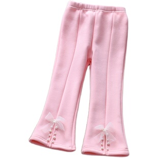 女童洋气外穿加绒秋冬公主珍珠打底裤2026新款儿童裤子冬装一体绒