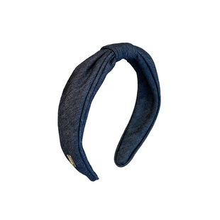 韩国时尚复古设计感牛仔蓝蝴蝶结发箍简约纯色气质洗脸压发捆头箍