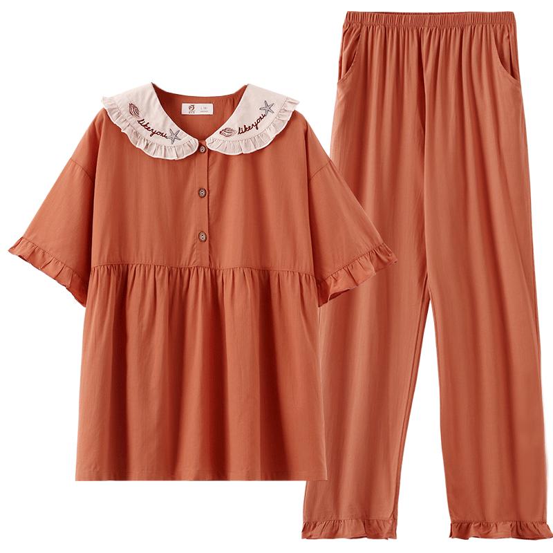 睡衣女士夏季莫代尔棉绸短袖长裤家居服夏天薄款学生可爱韩版套装