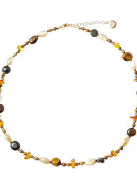 《秋意浓》美拉德虎眼石串珠项链秋冬配饰2025新款轻奢小众毛衣链