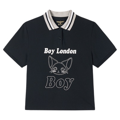 BOYLONDON甜酷小猫印花POLO衫时尚翻领潮牌短袖夏季女款T恤W01294