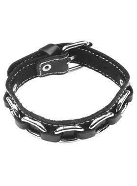 圆环朋克摇滚黑皮质缝线针扣手链