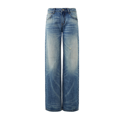 SMIIILE复古水洗做旧中低腰牛仔裤宽松秋冬新款直筒阔腿裤气质