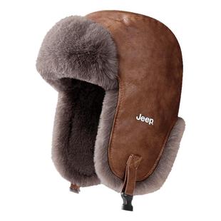 jeep吉普帽子男士冬季中老年保暖皮帽爸爸爷爷加绒加厚护耳雷锋帽