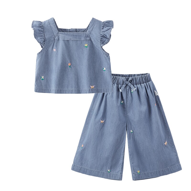 [7A抗菌]女童牛仔套装夏季宝宝纯棉夏装大童洋气两件套儿童衣服夏