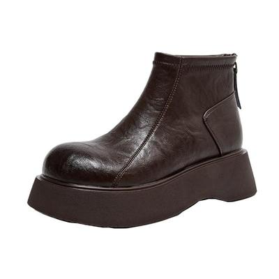 软皮面厚底加绒雪地靴新款短靴