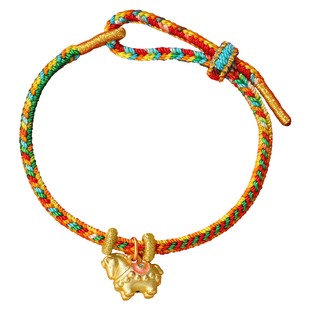 足银999快乐小木马转运珠手绳编织红绳手链生肖马本命年送女友礼