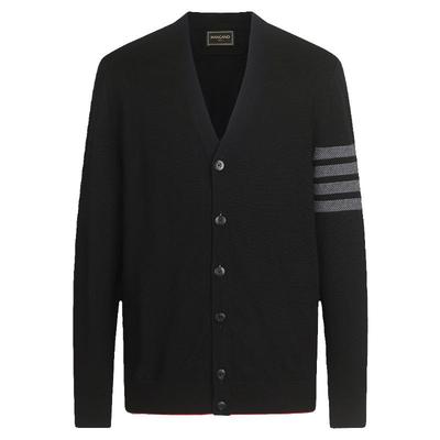 曼加龙条纹纯羊毛开衫外套男士