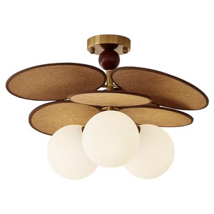 中古风卧室吸顶灯复古魔豆餐厅书房灯法式奶油风2026新款藤编灯具