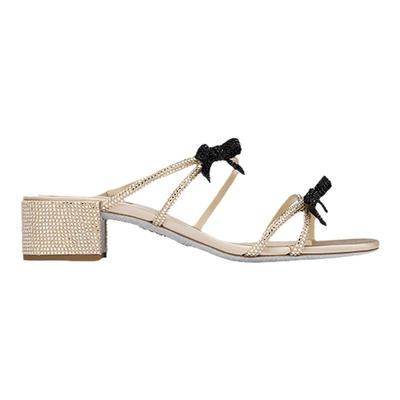 【礼物】RENE CAOVILLA CATERINA系列水钻蝴蝶结女士粗跟凉鞋