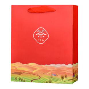 红茶绿茶装小号大号茶叶包装手提袋白卡纸礼品袋子铁罐子外袋红色