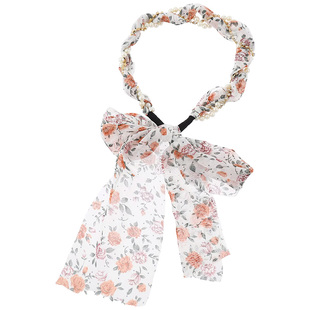 珍珠碎花发箍飘带绑发一体编发头饰女夏天日常外戴丝带绑发发带