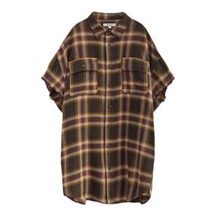 MOUSSY 早秋美式复古风格纹毛边宽松短袖衬衫女010ISB30-8771