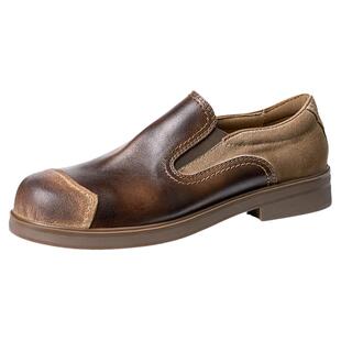 班比帝伦美式手工鞋真皮一脚蹬乐福鞋男士阿美咔叽工装鞋休闲皮鞋