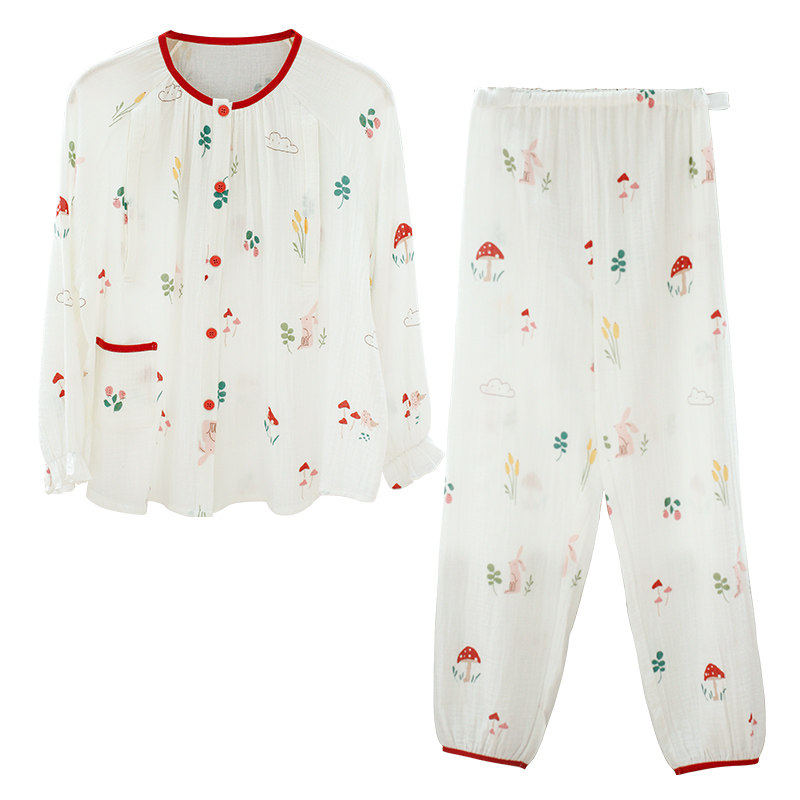 家时光月子服夏季薄款产后纯棉纱布吸汗孕妇哺乳衣睡衣产妇家居服